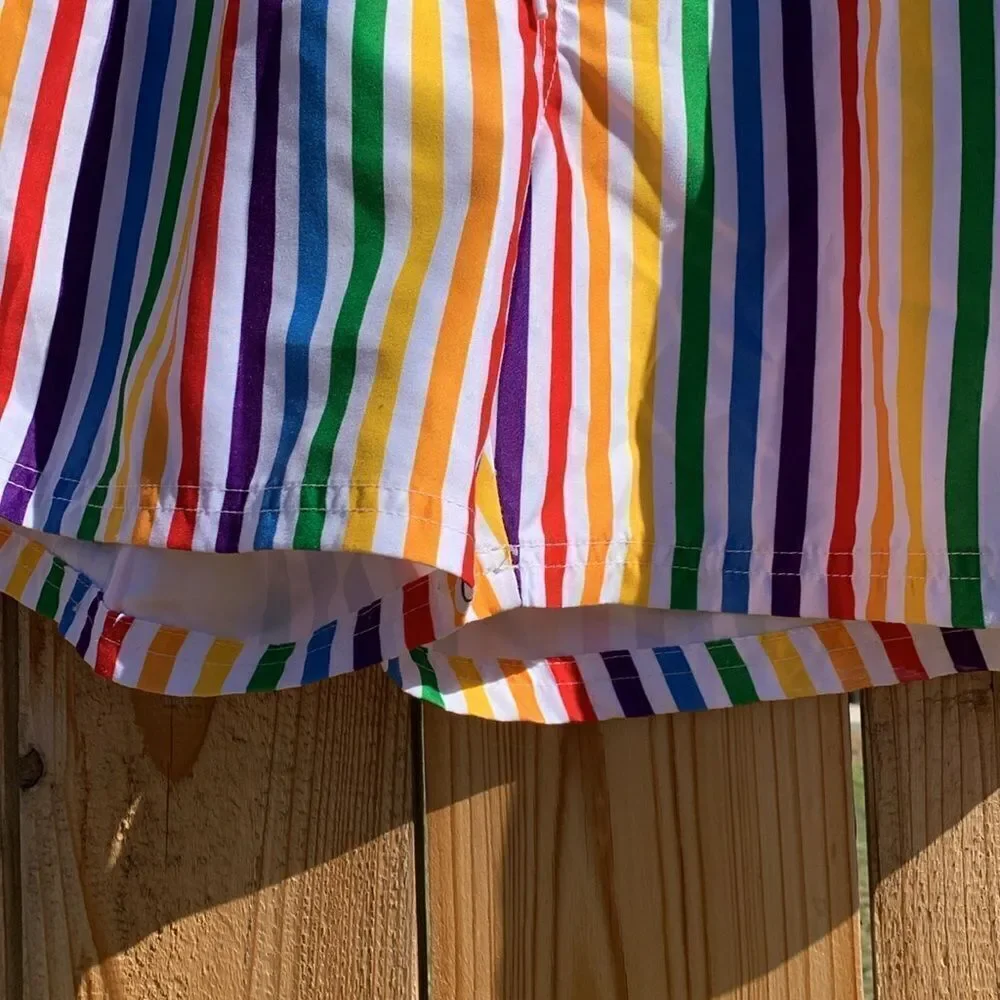 Take 50% OFF- Trinity Collective Rainbow Striped Unlined Swim Trunks, Size-M